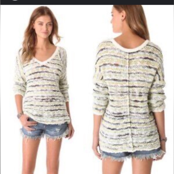 Free People Revolve Marled multi songbird boxy oversized sweater S ivory blue - Picture 1 of 7